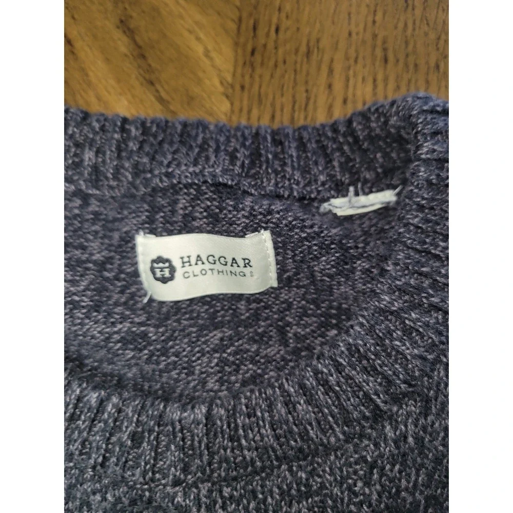 Haggar Textured Knit Sweater Dark Gray Crewneck 100% Cotton Pullover grandpacore
